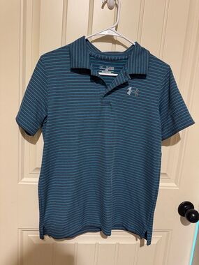 Under Armour Blue and Navy Striped Kids Polo